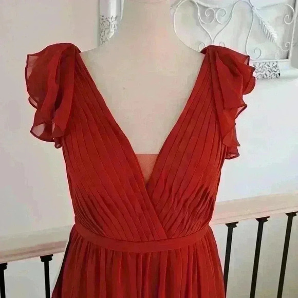 Azazie Suneeta -A-Line Pleated Chiffon Floor-Length Dress Color: Rust - Size- A4 - Picture 3 of 7